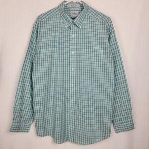 L.L. Bean Men's Green White Plaid Long Sleeve Button Down Shirt Size Large Reg